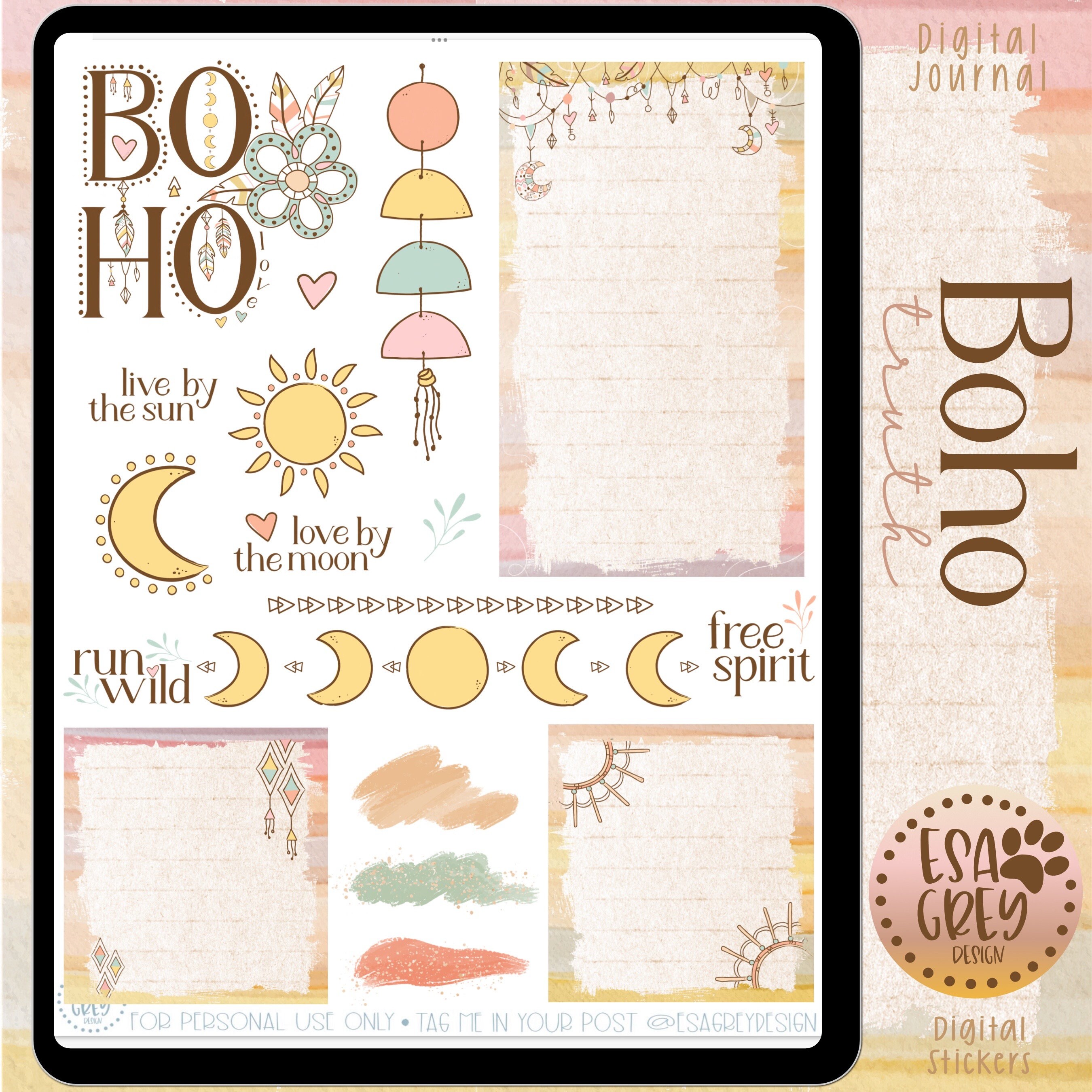 Boho Digital Stickers | Digital Planner Stickers | Goodnotes Stickers ...