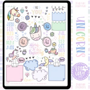 Pretty Unicorn Digital Stickers | Goodnotes Stickers | Cute Pastel Unicorns |  Digital Planning Sticker | Hand drawn Stickers | Boho Sticker