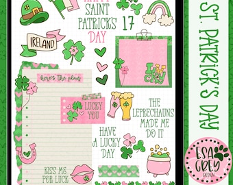 St Patrick's Day Digital Planning Stickers | Digital Planner Stickers | Goodnotes Stickers | Digital Journal Stickers | Irish Lucky Stickers