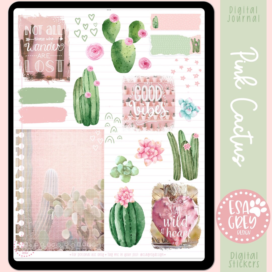 Pink Cactus Digital Planning Stickers | Digital Planner Stickers ...