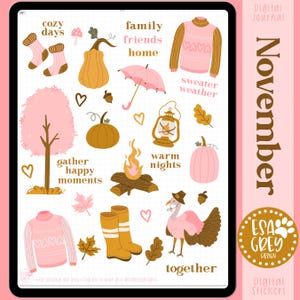 Juego de pegatinas de días de noviembre / Pegatinas de planificación digital de Goodnotes / Pegatinas de Acción de Gracias / Pegatinas de planificador de otoño / Pegatinas de diario digital