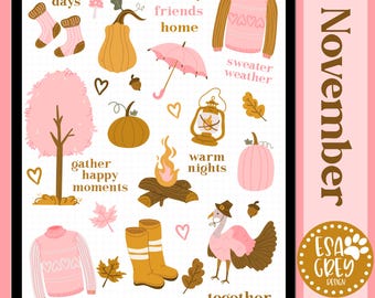 November Days Sticker Set | Goodnotes Digital Planning Stickers | Thanksgiving Stickers | Fall Planner Sticker | Digital Journal Stickers