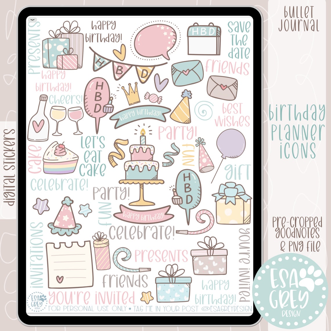 Birthday Planner Icon Stickers Boho Stickers Goodnotes | Etsy