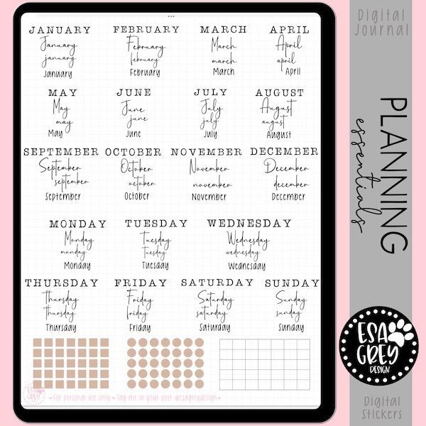 Planning Essentials Stickers | Goodnotes Stickers | Digital Planning Stickers | Day Week Month Planner Pagan Wiccan Holiday Sabbat Stickers