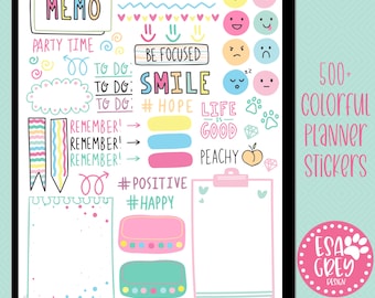 500+ digitale planningstickerset | Goodnotes-stickers | Krabbelstickers | Kleurrijke leuke digitale plannerstickers | Handgetekende stickers