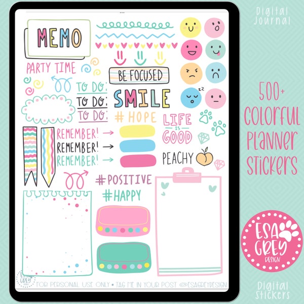 500+ Digital Planning Sticker Set | Goodnotes Stickers | Doodle Stickers | Colorful Fun Digital Planner Stickers | Hand drawn Stickers