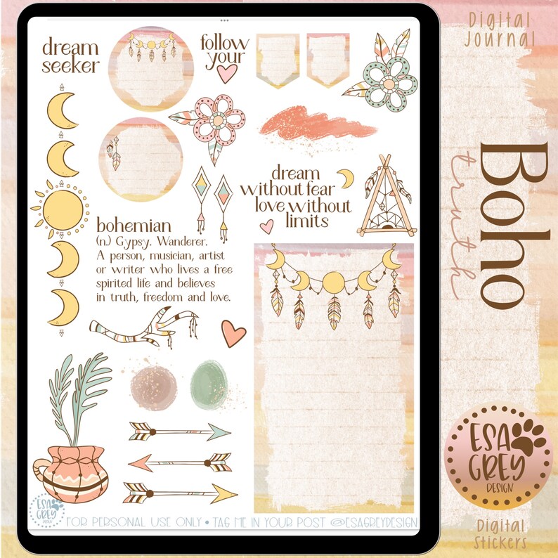 Boho Digital Stickers | Digital Planner Stickers | Goodnotes Stickers ...