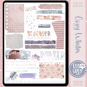 Cozy Winter Digital Journal Sticker Set | Goodnotes Stickers | Planner Stickers | Junk Journal | Ripped Torn Paper | Christmas Stickers