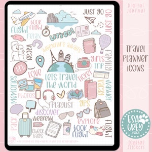 Travel Planner Icon Stickers | Boho Stickers | Goodnotes Stickers | PNG Stickers |  Digital Planning Stickers | Kawaii Sticker