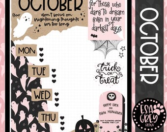 October Ghouls Halloween Stickers | Weekly Digital Planner Planning Stickers | Goodnotes Stickers | Halloween Scrapbook | Digital Journal