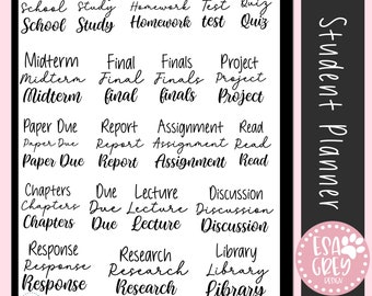 Student Planner Essentials Stickers | Goodnotes Stickers | Digital Planning Stickers | College Planner Stickers | Homework Study Stickers