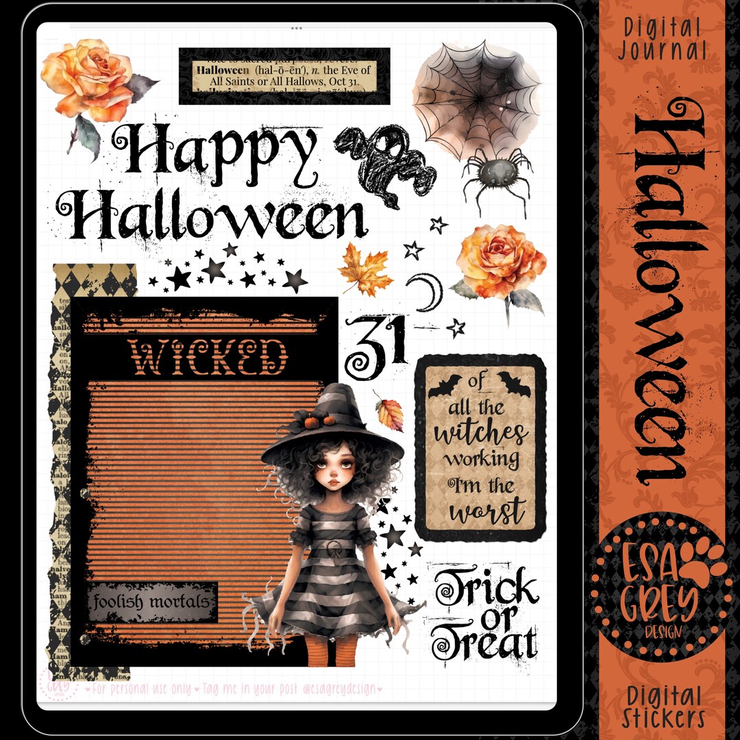 Halloween Night Digital Stickers Digital Journal Digital Planner