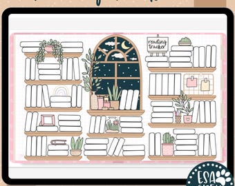 Reading Log | Book Tracker Journal Sticker Set | Goodnotes Stickers | Planner Stickers | Scrapbook Stickers | Moon book log | Boho Stickers