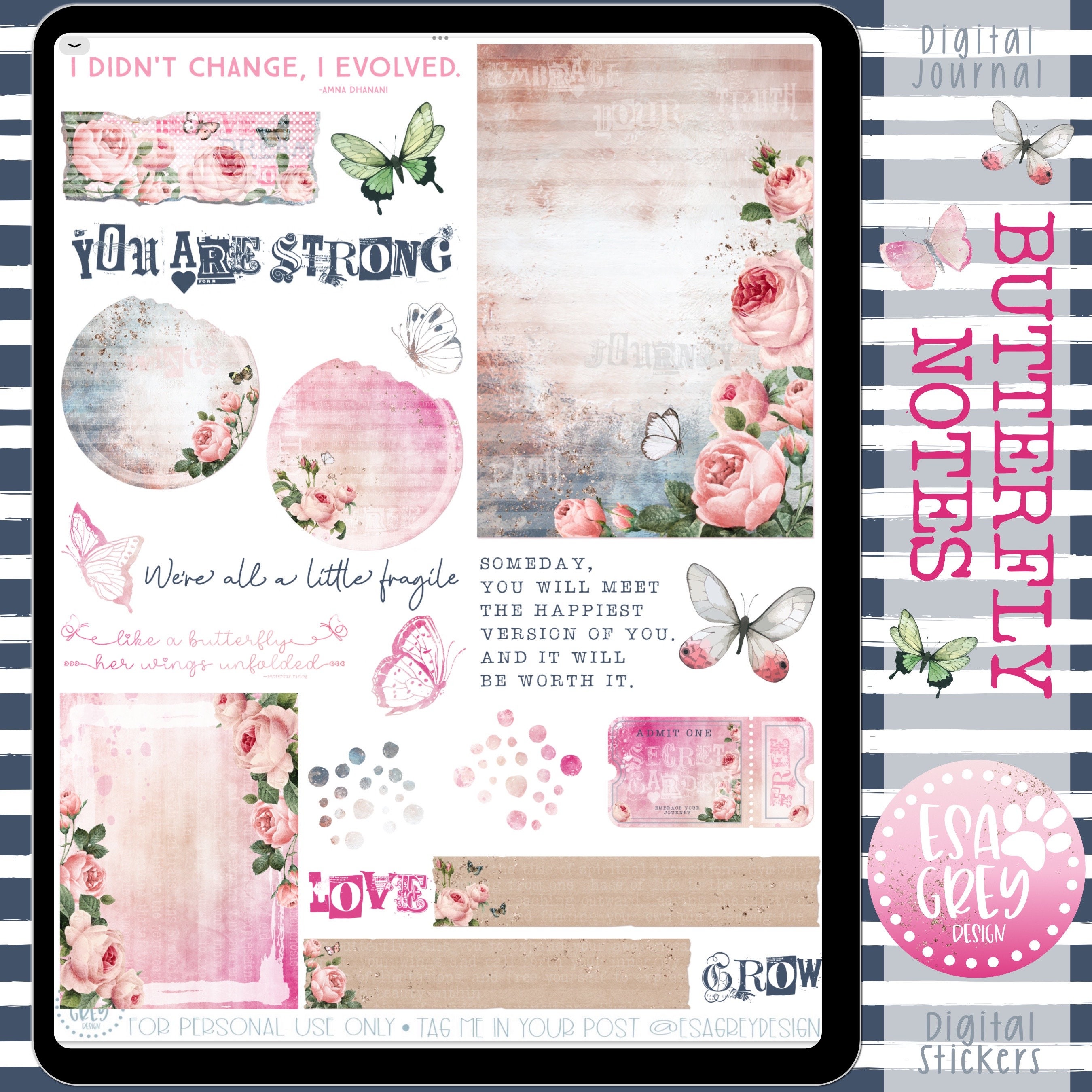 Butterfly Notes Digital Planner Stickers | Goodnotes Stickers | Mental ...