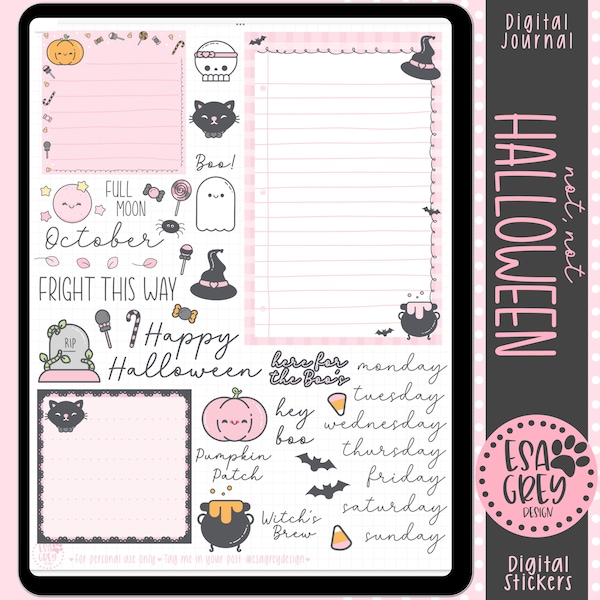 Not, Not Halloween Digital Stickers | Autumn Stickers | Planner Stickers | Goodnotes Stickers | Pink Black Halloween Planning Stickers