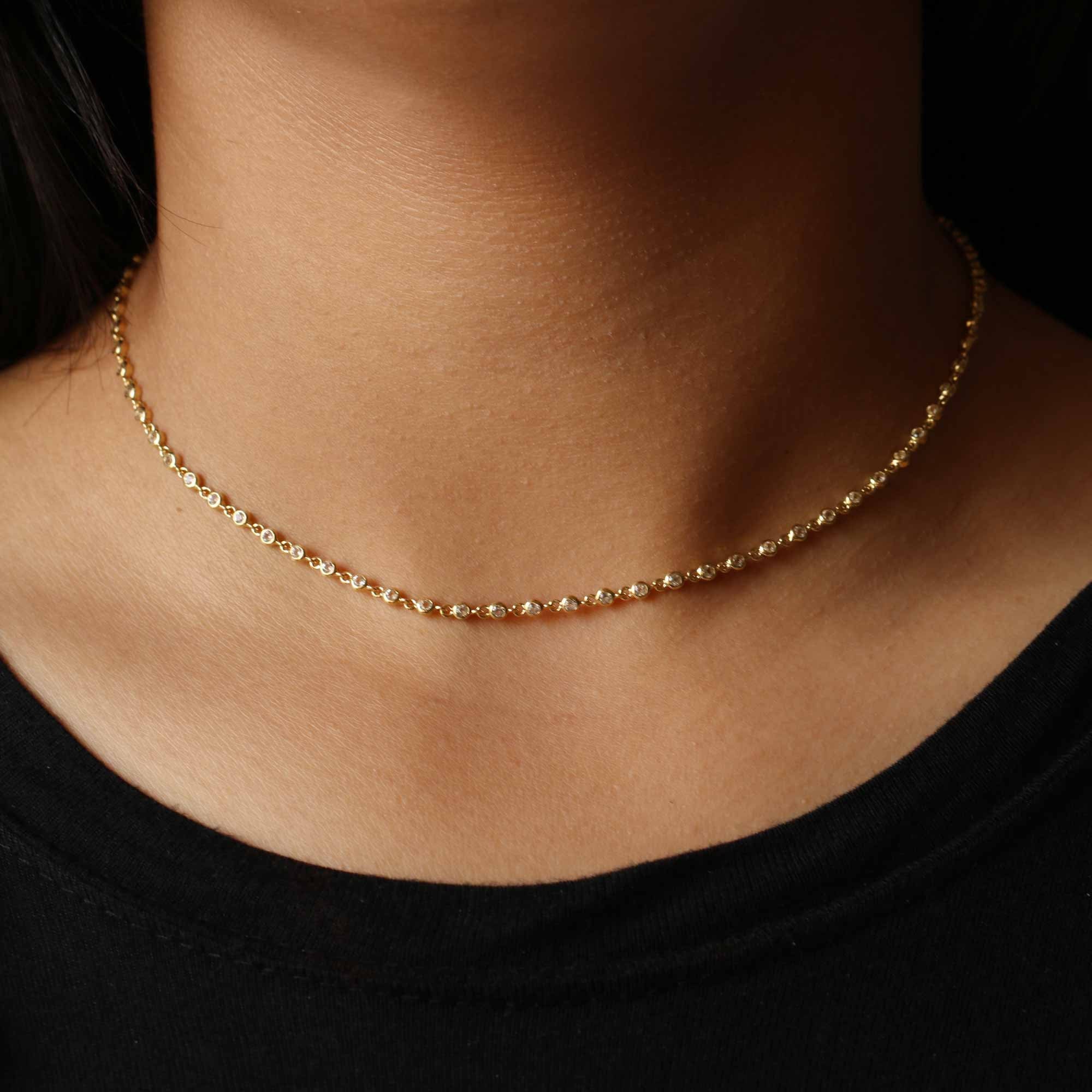 Tennis Necklace Diamond Bezel Set Chain Necklace in 14k/9k Etsy