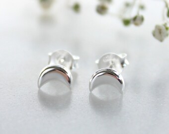Silver stud moon earrings. 925 sterling silver earrings minimalist. Gift for her
