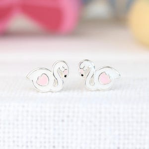 Silver Flamingo Stud Earrings. 925 Sterling Silver Children&#39;s Earrings. Girl Jewelry