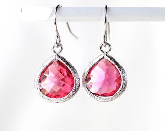 Earrings Silver Red. Dangle Earrings with Glass Crystal Pendant red. Summer Earrings. Gift for her