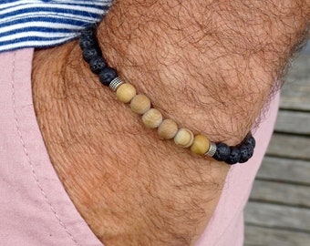 Lava stone bracelet for men. Stretch beads bracelet made of lava stone and jasper. Yoga Meditation Bracelet. Gift for Him