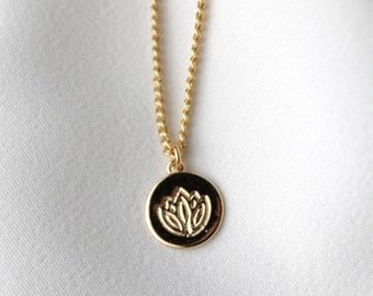 Lotus necklace 14k gold plated. Yoga jewelry lotus symbol. Necklaces Layering. Gifts for her