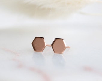 Hexagon Ohrstecker Roségold. 925 Sterling Silber Ohrringe minimalistisch. Geschenk für Sie