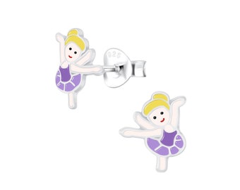 Ballerina silver stud earrings. 925 sterling silver children's earrings. Girl jewelry