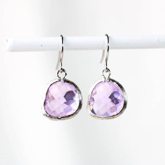 Boucles D'oreilles Longues En Argent Massif Avec Cristal Violet Et Blanc - Occasion
