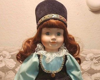 Vintage Porcelain Doll with Stand