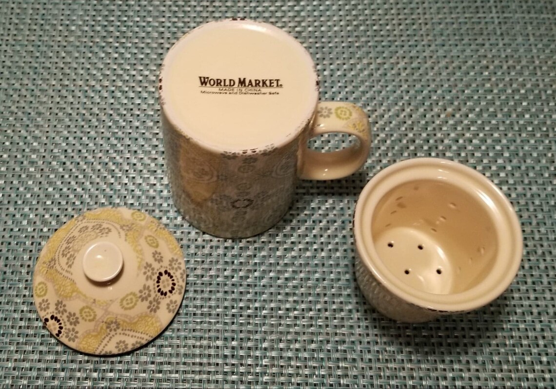 World Market 3 Piece Tea Mug Set Tea Infuser / Strainer / Etsy