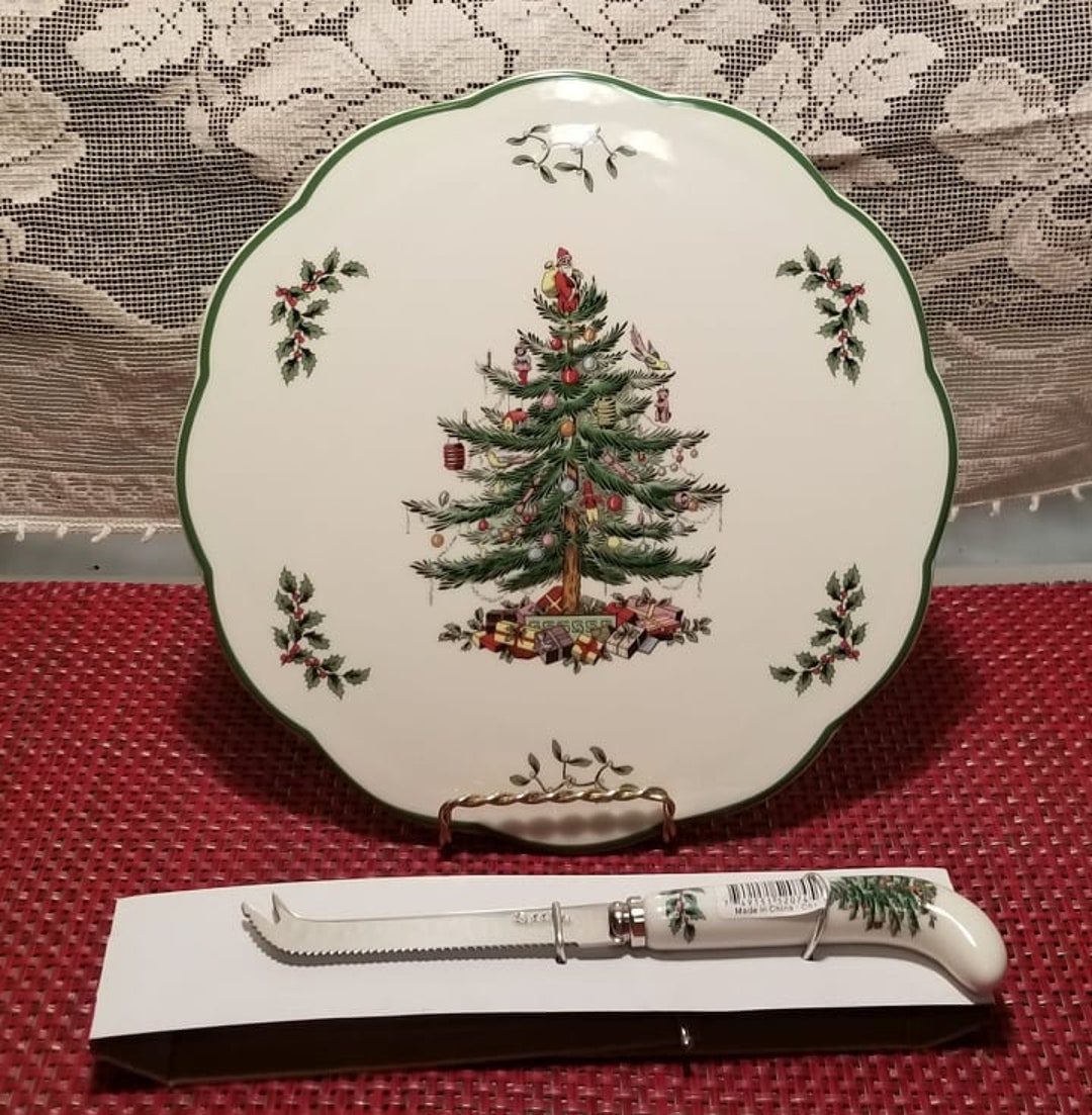 Spode Christmas Tree Appetizer Plate With Knife Etsy