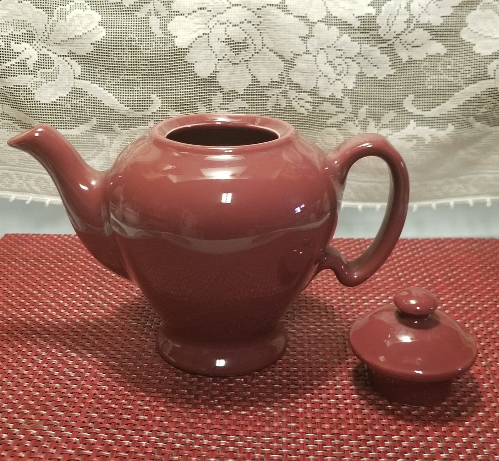 Vintage Mccormick Teapot / Made in USA Maroon Color Etsy