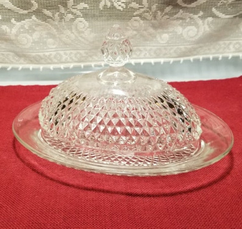 Vintage Oval Covered Cut Glass Butter Dish Etsy