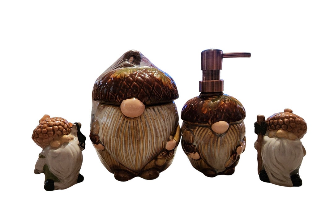 Acorn Gnome Canister, Soap / Lotion Dispenser, Salt and Pepper Shaker