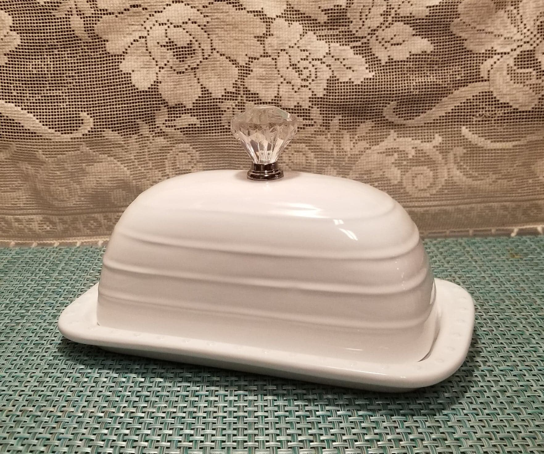 White Butter Dish with Crystal Knob Charming Home and or Etsy