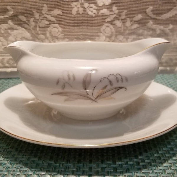 Golden Rhapsody Gravy Boat with attached Underplate by Kaysons Fine China