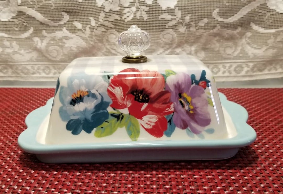 The Pioneer Woman Sweet Romance Ceramic Double Stick Blue Butter Dish