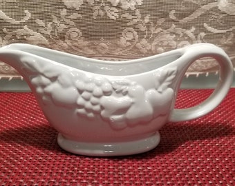 White Fruit Embossed Gravy Boat by Gibson Everyday