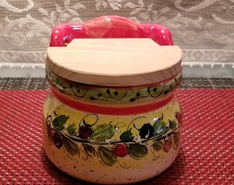 Vintage Ceramic and Wood Salt Cellar