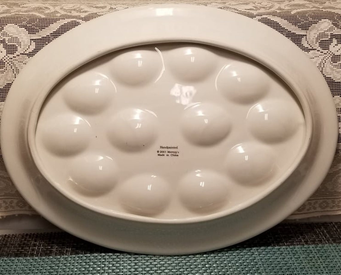 Large Ceramic Deviled Egg Platter Butterflies and Flowers Etsy