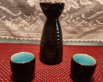 Three Piece Sake Set with Crackle Cups Blue by Visun International