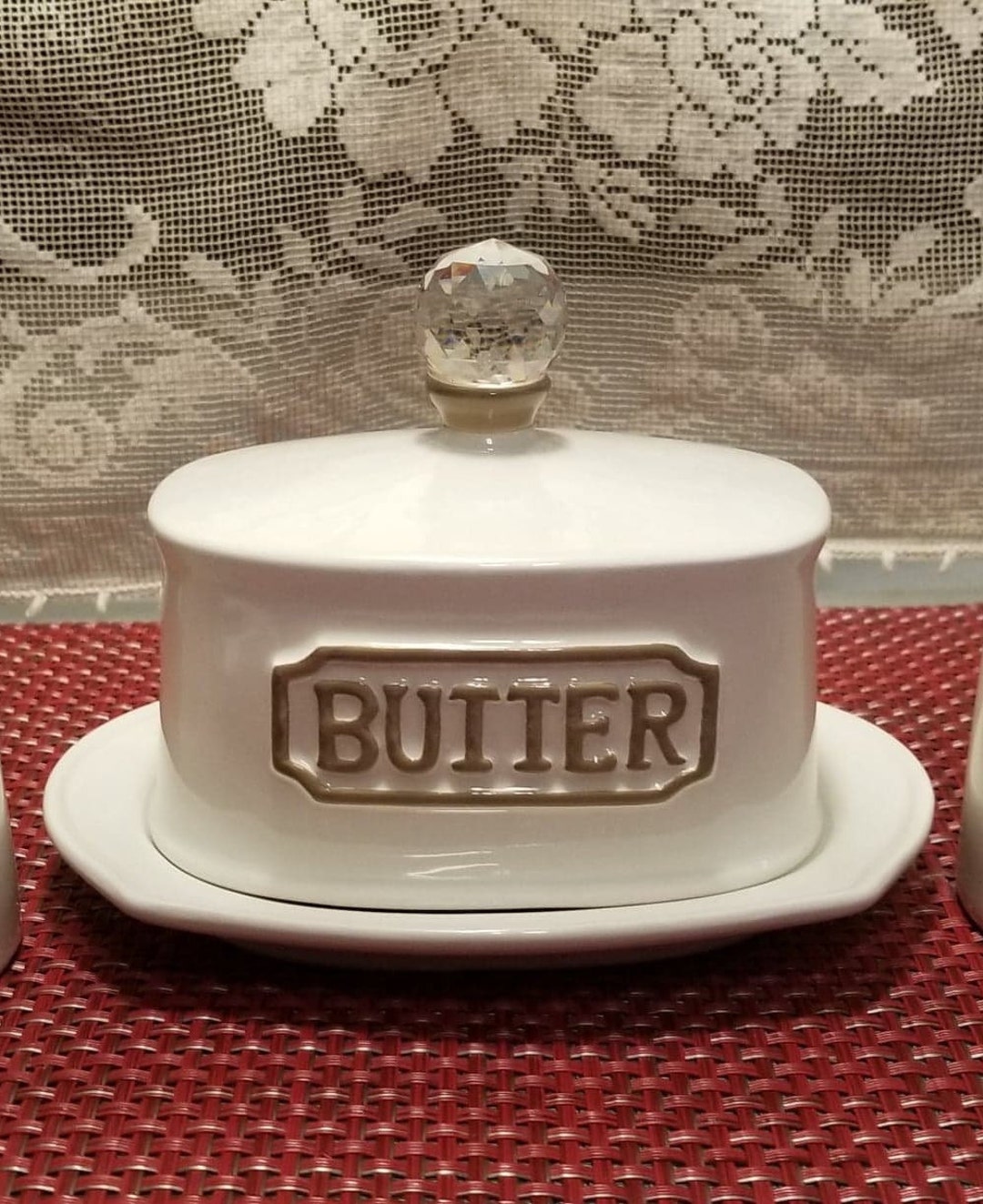 THL Embossed Butter Dish With Crystal Knob Etsy