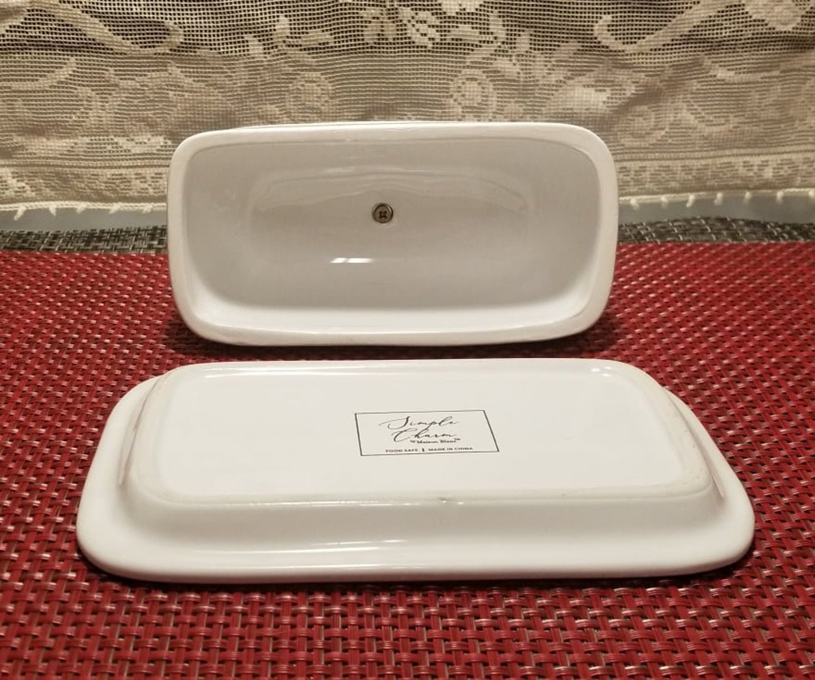 White Butter Dish with Crystal Knob Charming Home and or Etsy