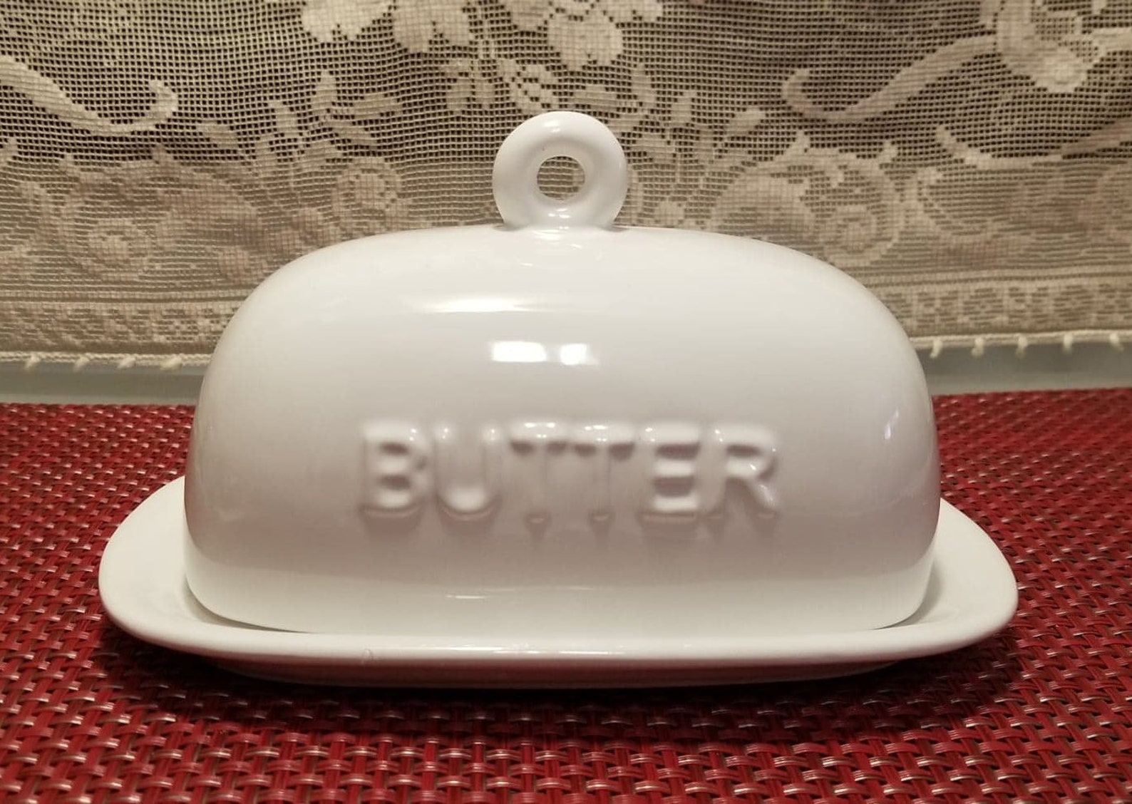 White Embossed Butter Dish With Word butter Etsy