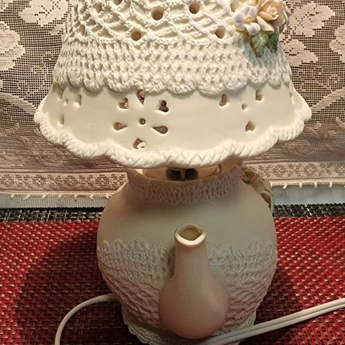 Intricate Floral Ceramic Teapot Shaped shops Lamp