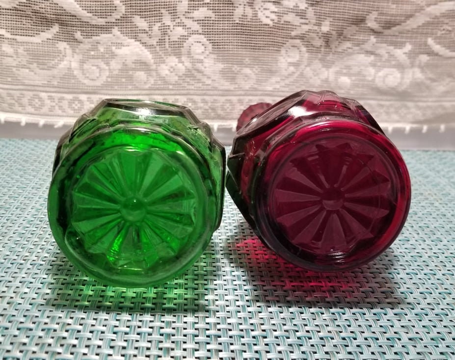 Vintage Wheaton Bullseye Ruby Red and Green Bud Vases Etsy