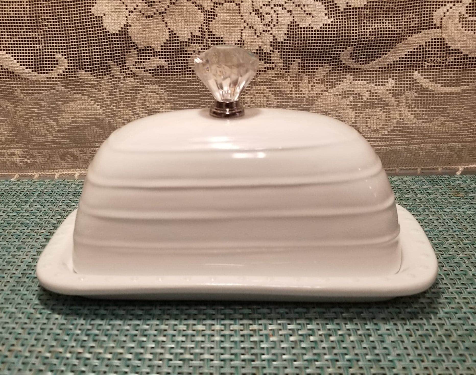 White Butter Dish with Crystal Knob Charming Home and or Etsy