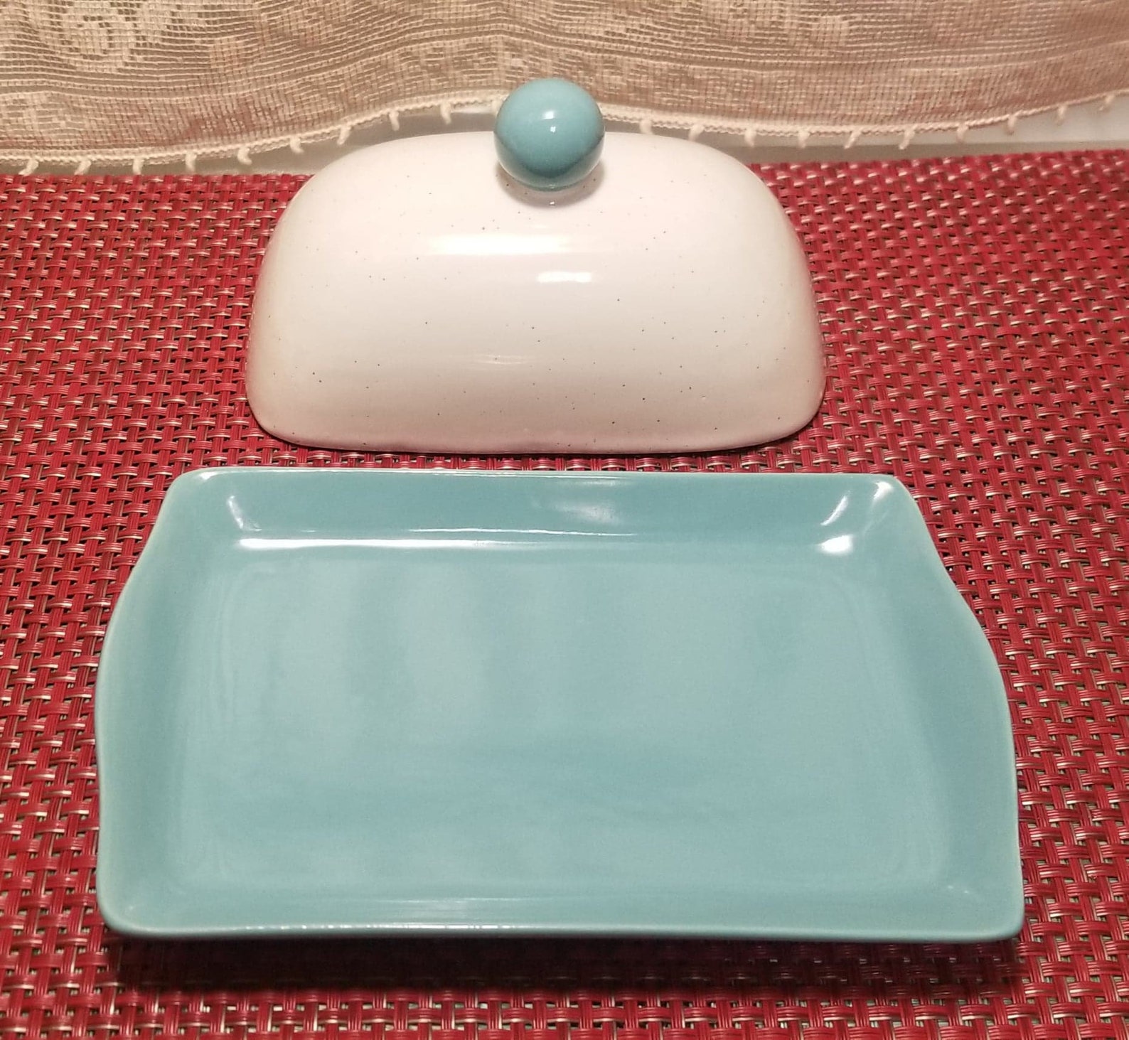 White and Turquoise Butter Dish with Knob and Easter Egg Etsy