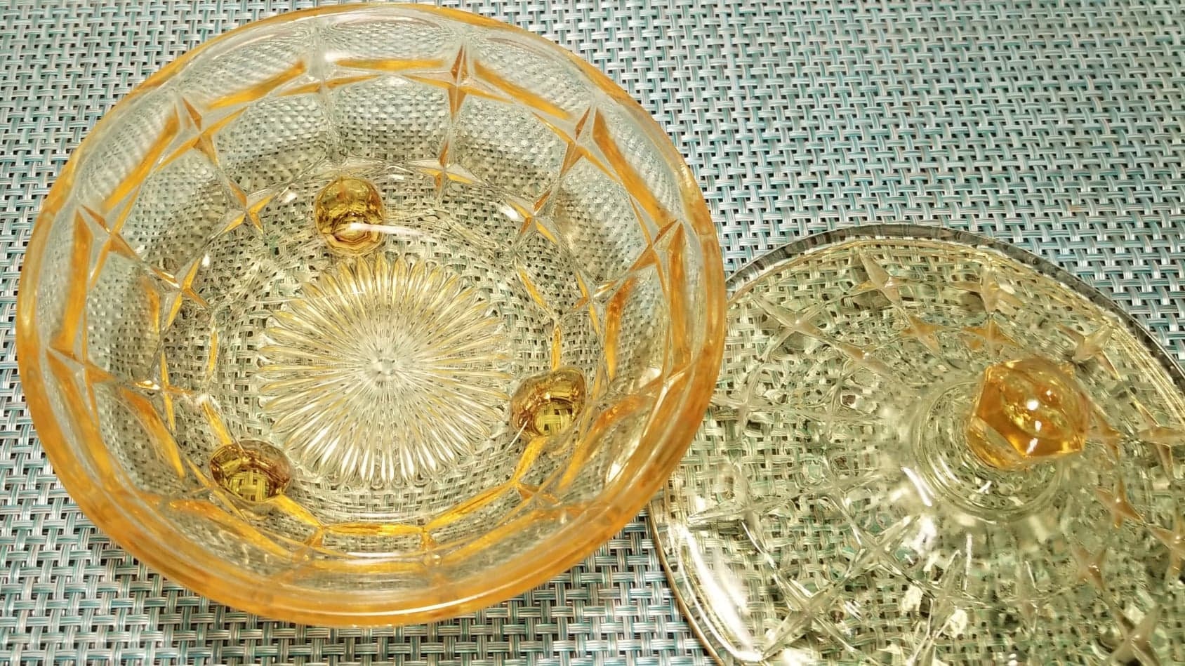 Vintage Yellow Glass Candy Dish with Lid Constellation Yellow Etsy