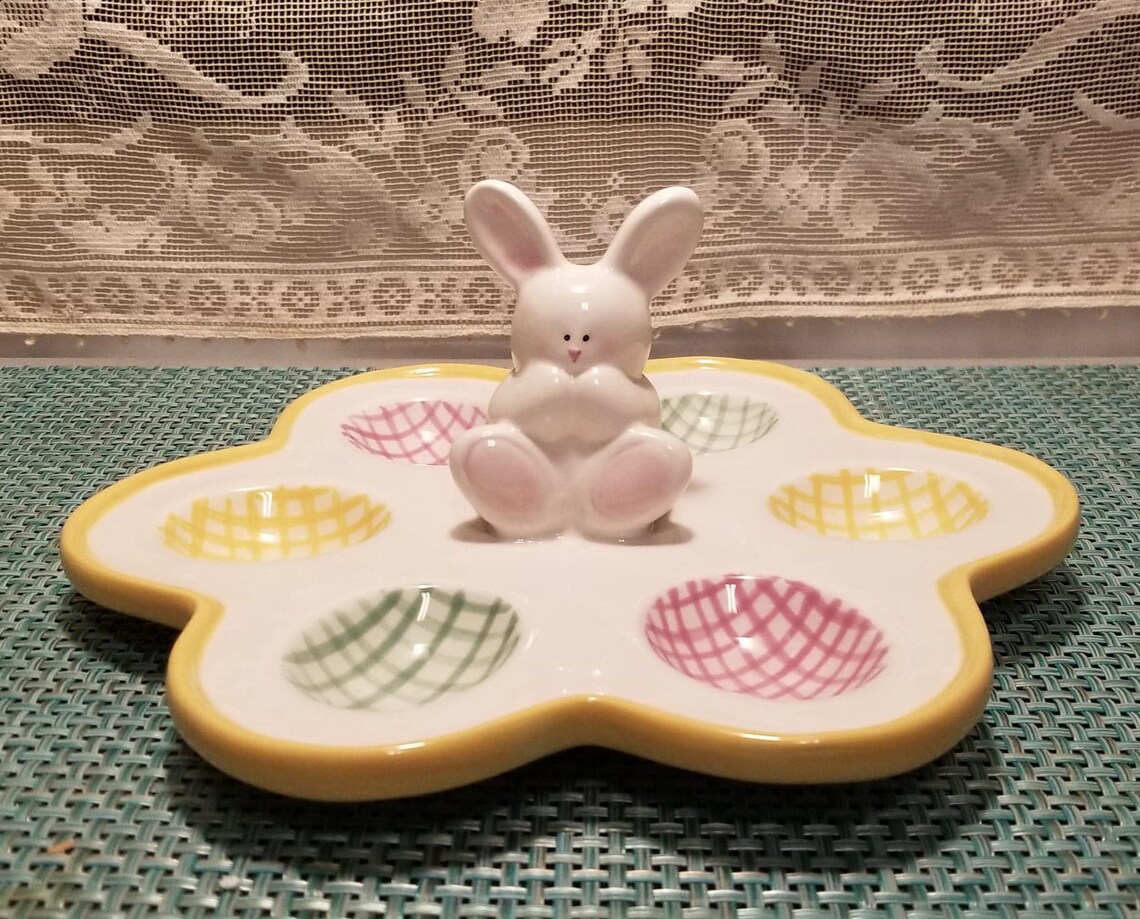 Ceramic Easter Bunny Deviled Egg Tray / Deviled Egg Platter Etsy